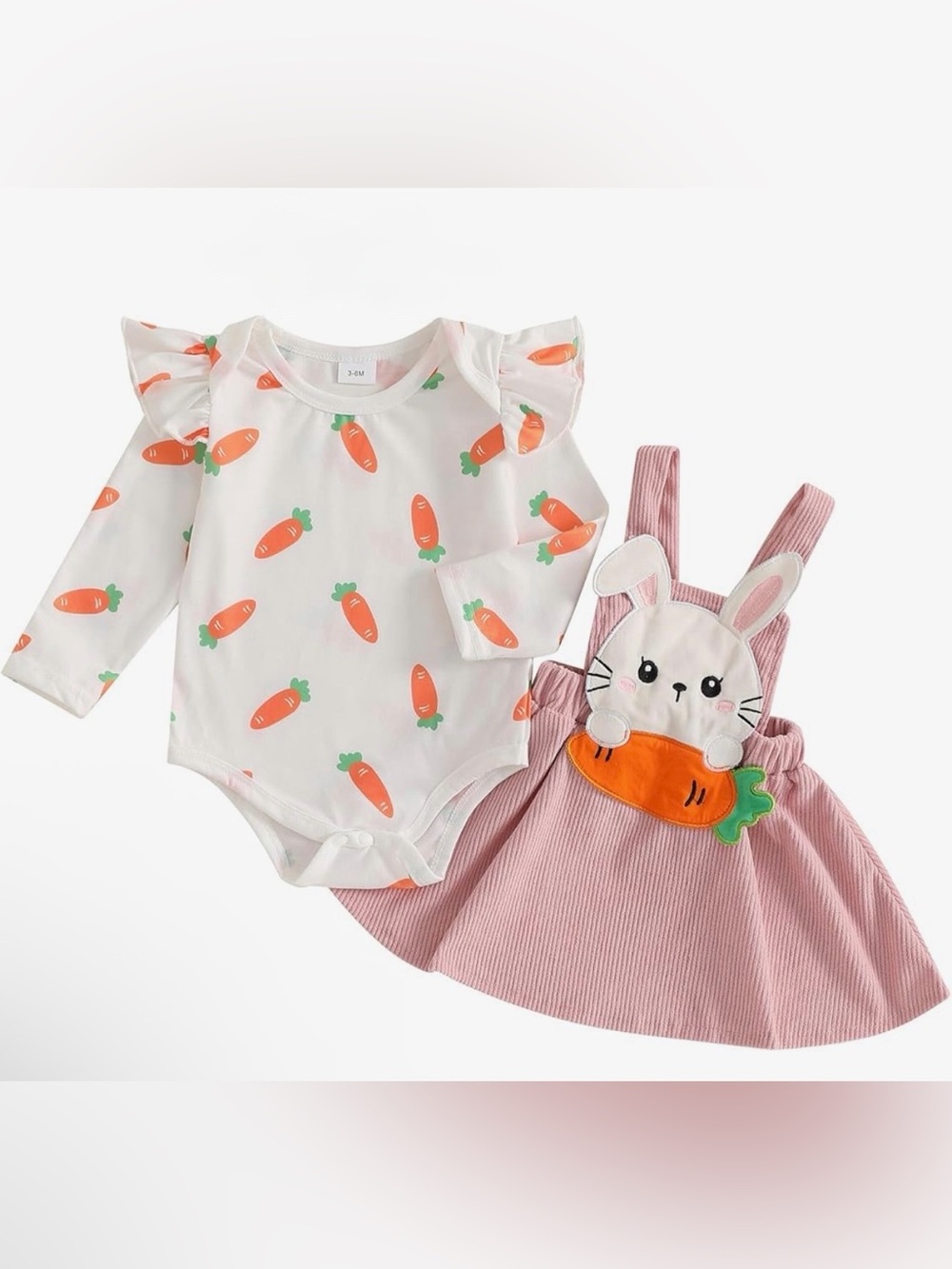 Pink Corduroy Bunny Dress with Carrot Print Top